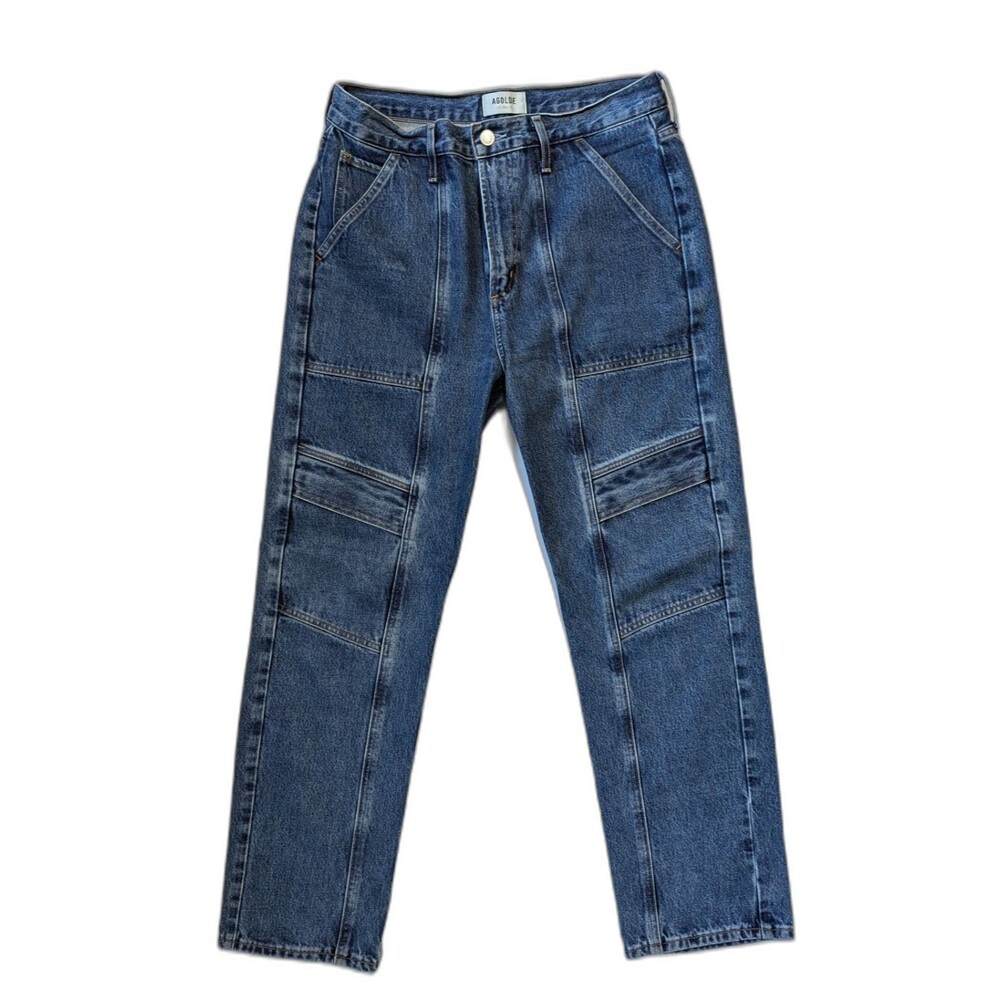 Agolde Cooper Cargo Straight Leg High Rise Size 28  Regulation Medium Wash Blue